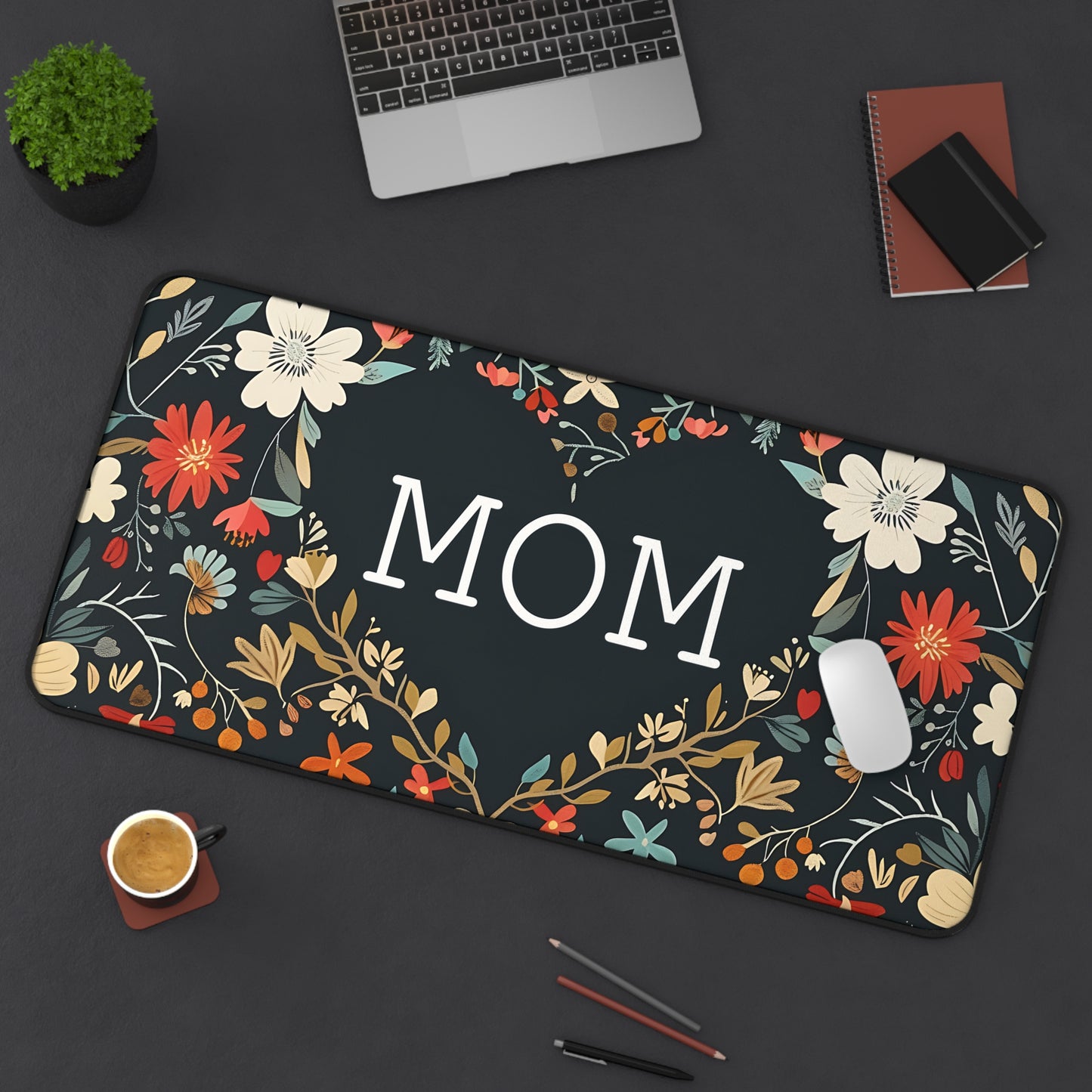 Mom Floral Heart Desk Mat